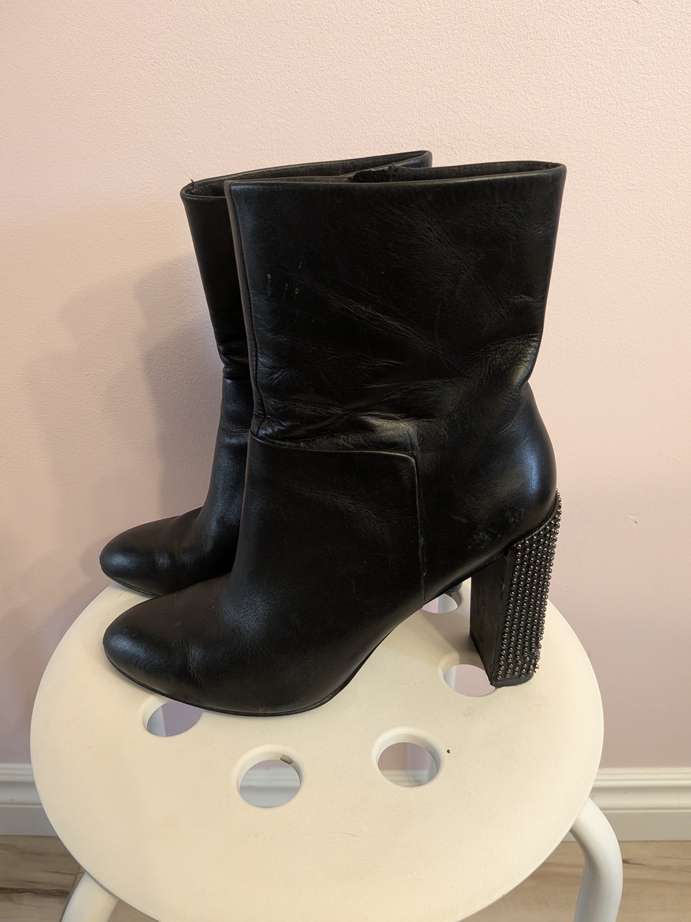 Halston Black Studded Block Heel Ankle Boots - Women size 9M